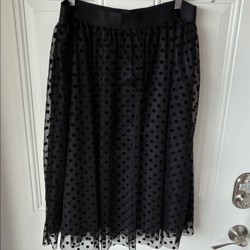 Black Polka Dot Mesh Midi Skirt